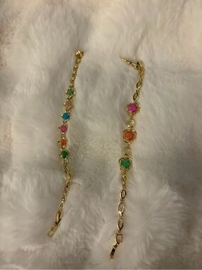 Gold-Tone Multicolor Crystal Bracelet - Pink, Orange, Green, Blue